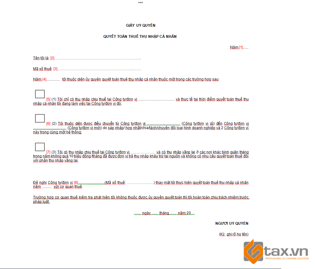 Ủy quyền quyết toán thu nhập cá nhân 4 mau giay uy quyen