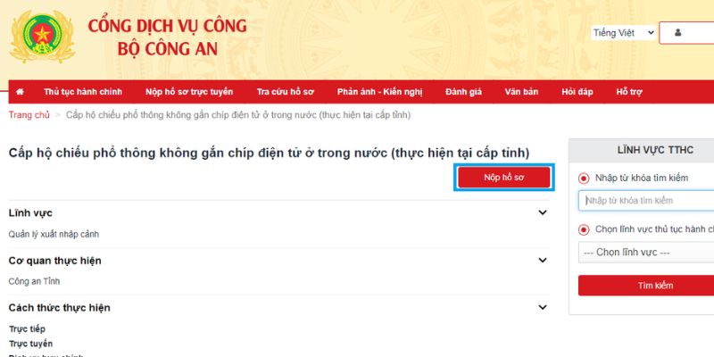 Dịch vụ làm hộ chiếu 11 chon muc nhap ho so