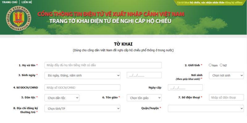 Dịch vụ làm hộ chiếu 17 dieu thong tin vao to khai