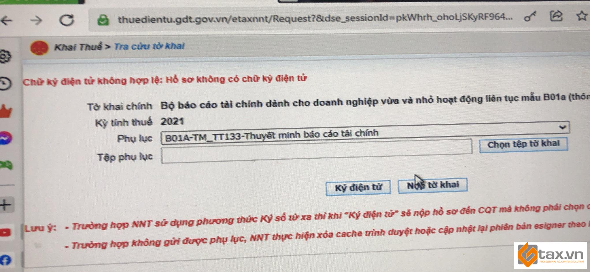 Các Lỗi Thường Gặp Khi Nộp BCTC Qua Mạng